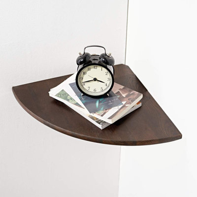 Tablette de coin flottante en bois de chêne massif fixée au mur avec trou en fil de fer pour petites plantes, photos, haut-parleurs - parfaite pour la chambre à coucher, la cuisine, le salon