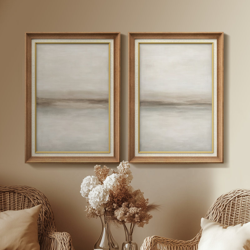 «Light Neutral Landscape Abstract Calm Minimalist», ensemble de 2 reproductions d'art encadrées de qualité supérieure sur papier 26 po x 36 po