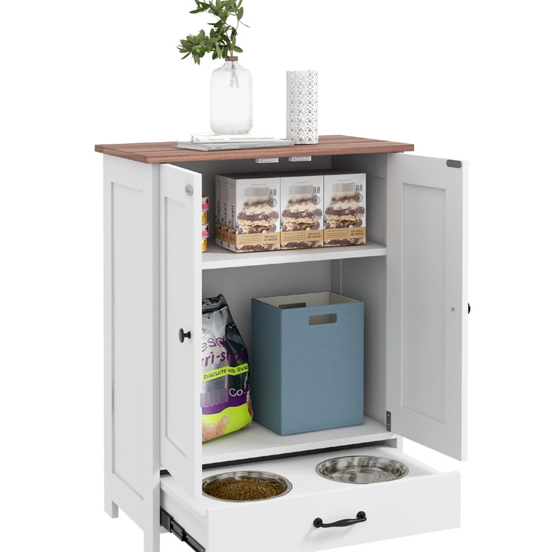 Bureau d'alimentation pour chien Hidden Bowls, réglable, crochets, blanc