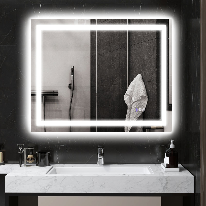 Miroir de salle de bain à DEL, 39 po x 32 po, brouillard, température et luminosité de couleur réglables, rétroéclairé à l'avant, fixation murale, mémoire, parfait pour le toilettage miroir de 32 po, intensité variable, variation, croissance de la mémoire