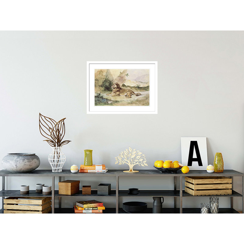«A Lion in the Desert» par Eugène Delacroix, impression giclée sur cadre, H 13,11 po x l 16,75 po