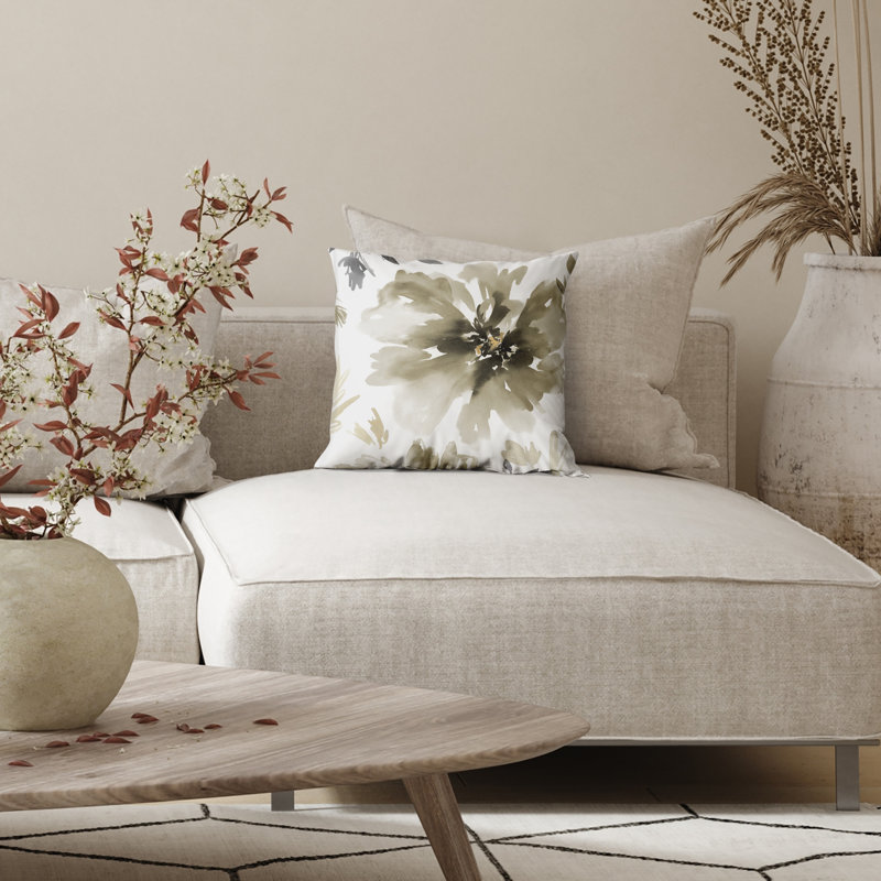 Floral Throw Pillow with Premium Polyester, Square 20"H x 20"W, Sepia