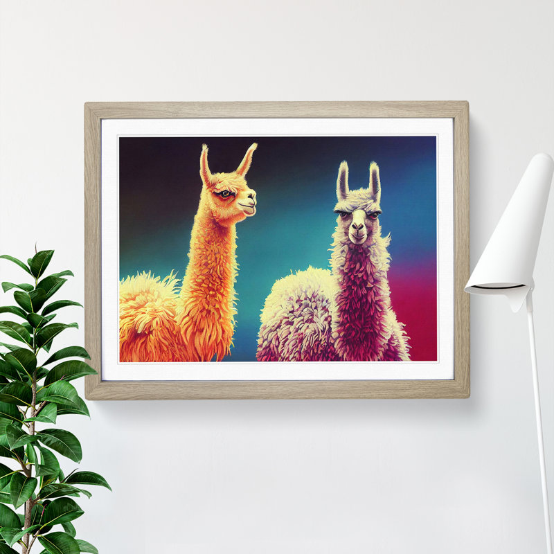 Epic Llamas - Single Picture Frame Print, Oak, 46cm H x 64cm W x 2cm D
