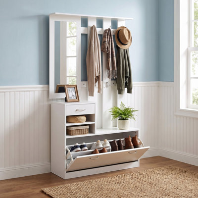 Armoire à portes combinées avec armoire à chaussures + tablette suspendue + miroir