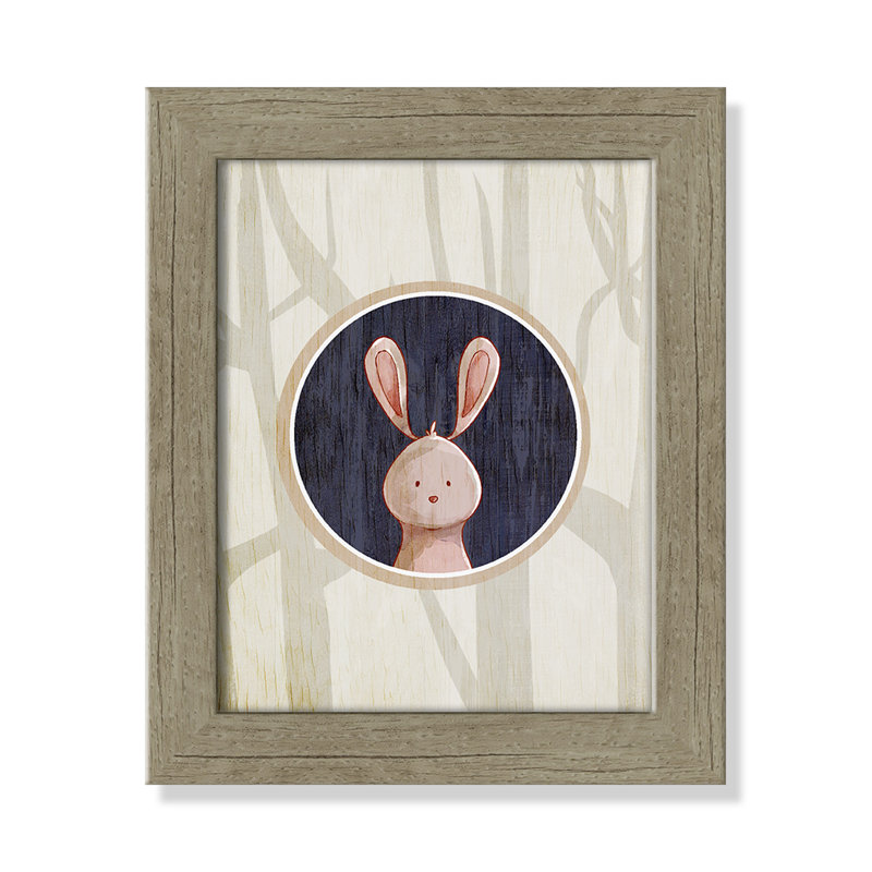 «Juvenile Forest Animals», impression sur papier, H 10 po x l 8 po x P 0,6 po, Encadré plat de bois de grange gris