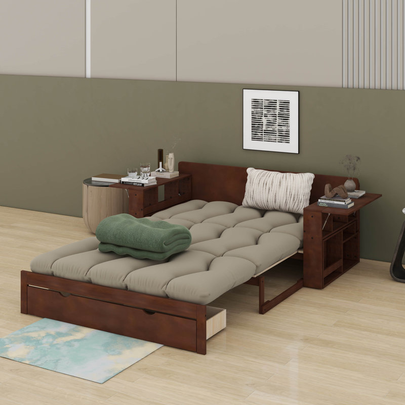Full Size Daybed With Desk, Storage Drawers And Hydraulic Side Table, Full, Espresso
