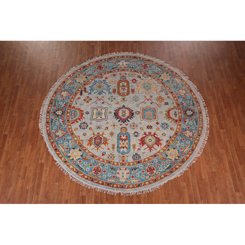 Tapis rond en laine fabriqué à la main 9 x 9 po Oushak