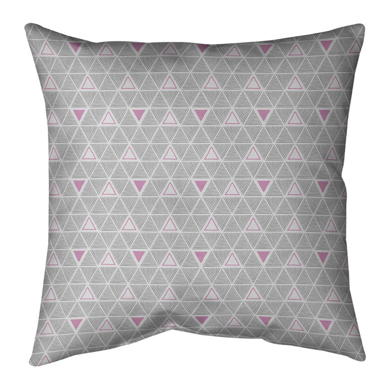 Coussin décoratif triangles dessinés à la main, H 14 po x l 14 po, Bourre en polyester, Rose