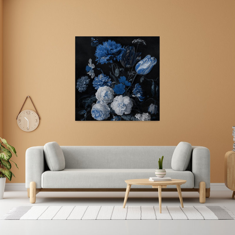 Art mural paysage floral bleu foncé, H 48 po x l 48 po