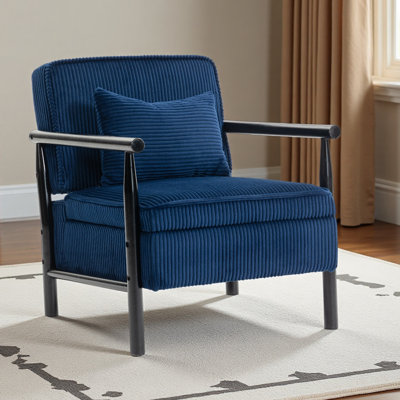 Chaise de rangement, fauteuil d'appoint moderne Mid-Century avec structure en bois, chaises de salon rembourrées avec coussin de taille, fauteuil de lecture pour véranda de chambre à coucher