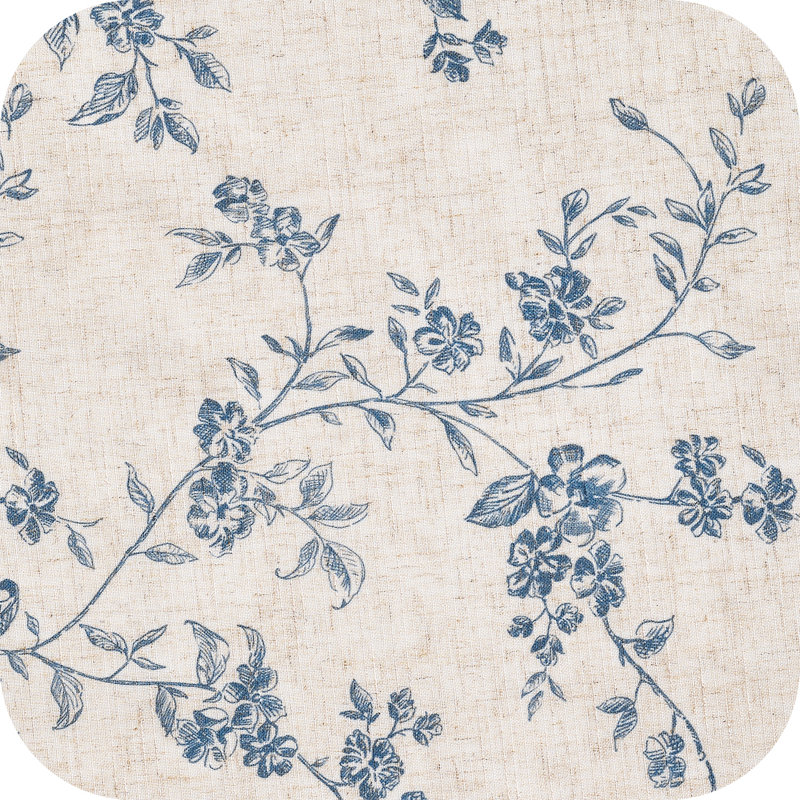 Paire de rideaux semi-transparents en mélange de lin à imprimé floral avec passe-tringle, Bleu, L 50 po x L 63 po