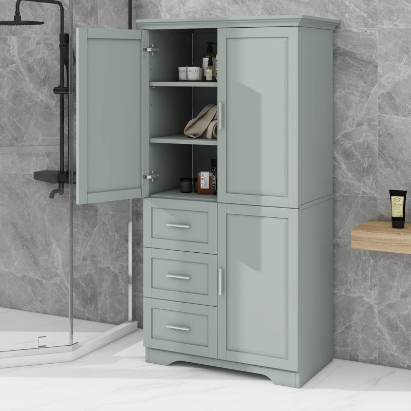 Armoire de rangement haute et spacieuse avec tiroirs et portes, Gris