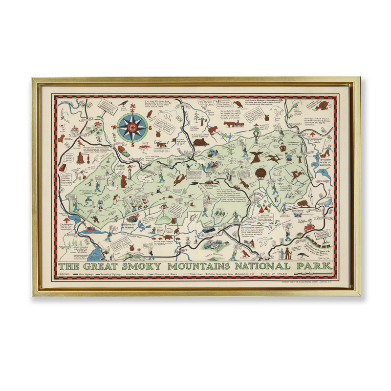 Toile flottante encadrée Great Great Smoky Mountains par Stellar Design Studio, Cadre flottant métallique doré