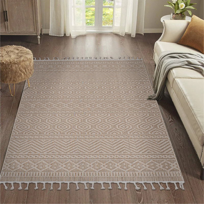 Tapis intérieur / extérieur 4 x 6 moka / géométrique, Rectangle 4 pi x 6 pi 2 po