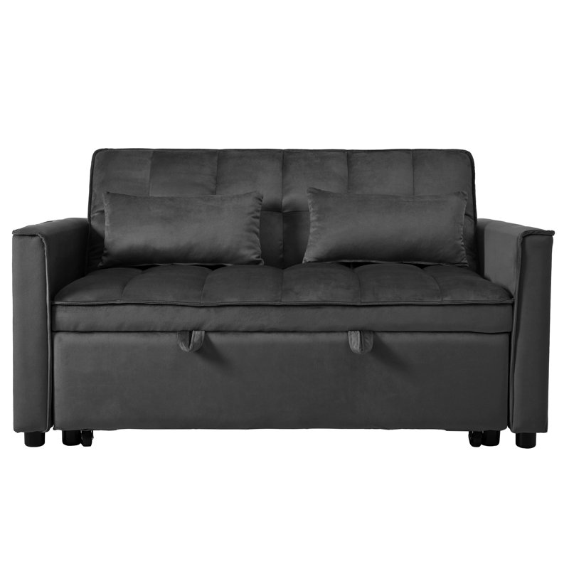 Convertible Sleeper, Breathable Fabric & Stable Structure - Black Pull Out Couch Sleeper Bed, Functional Armrest Design High Density Foam