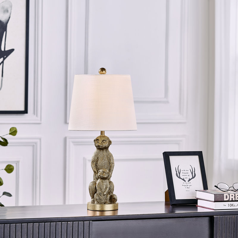 Lampe de table 23 po en résine dorée avec abat-jour en lin