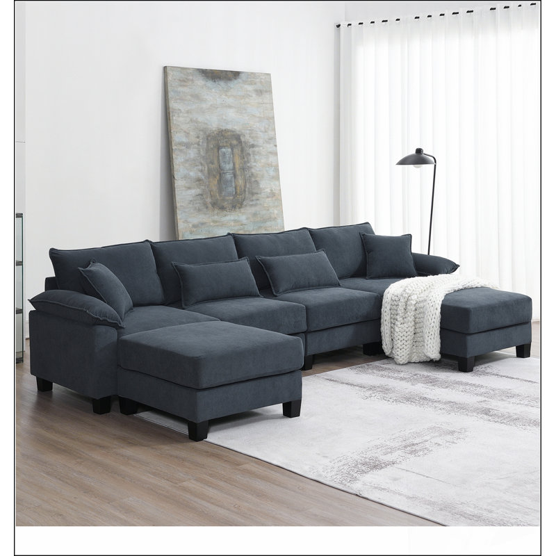 Canapé-lit modulaire en velours côtelé avec coussin d'accoudoir