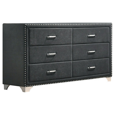 Commode rembourrée grise à 6 tiroirs