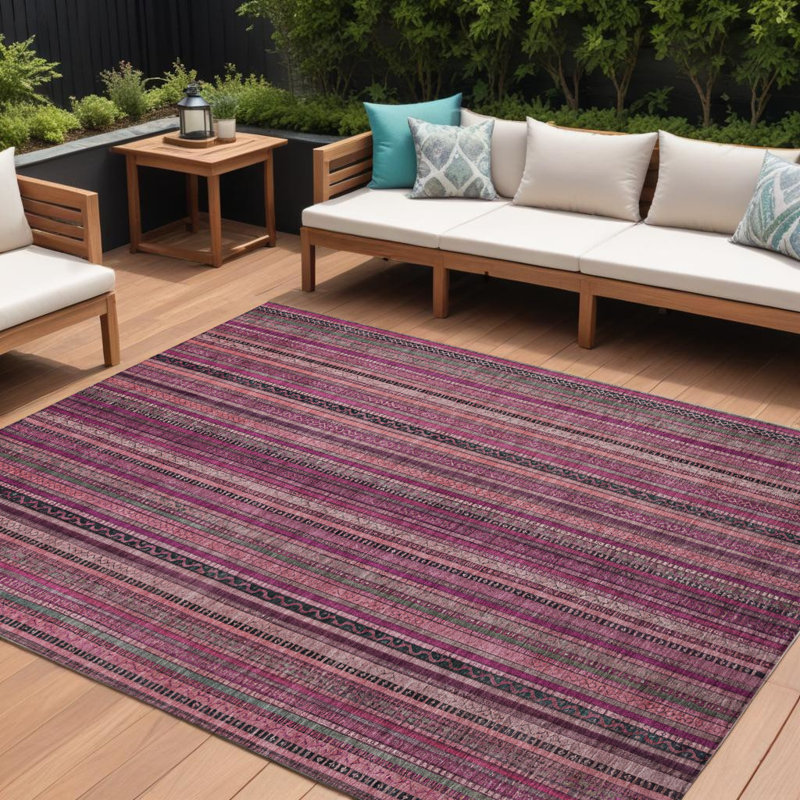 Tapis intérieur lavable rayé mauve et rosé 8 pi x 10 pi