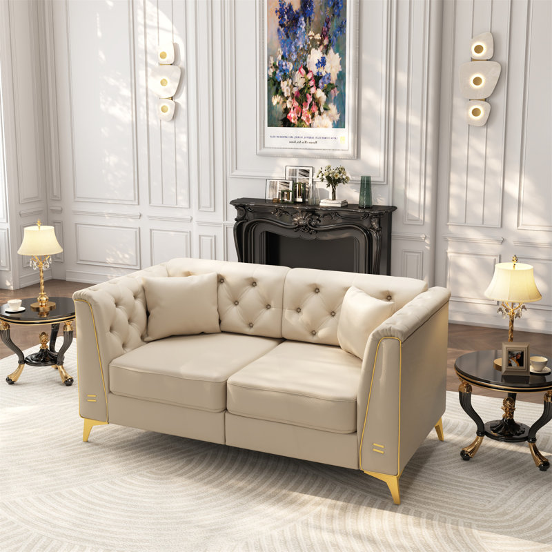 Canapé Chesterfield modulaire léger de luxe avec capitonnage à boutons et garniture en métal