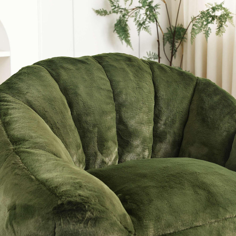 Fauteuil à billes avec accoudoirs Comfy Lazy, Imitation fourrure verte