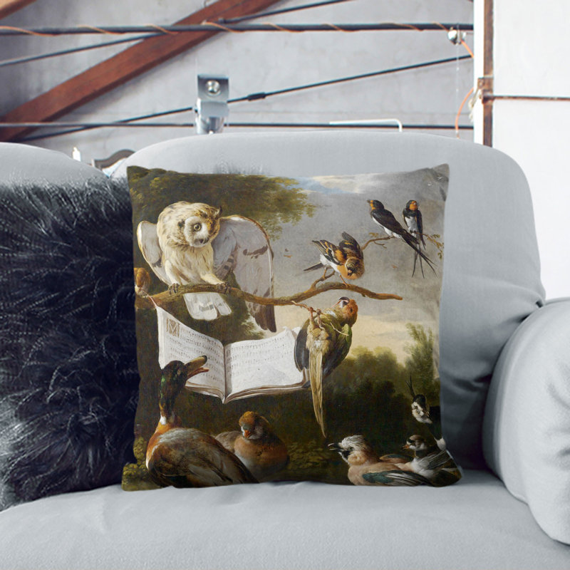 Owl Surrounded By Birds By Melchior D'hondecoeter Square Throw Cushion, 40cm H x 40cm W x 15cm D
