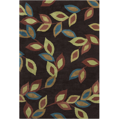 Tapis moderne en laine touffeté à la main brun, orange, rouge et bleu Ailey