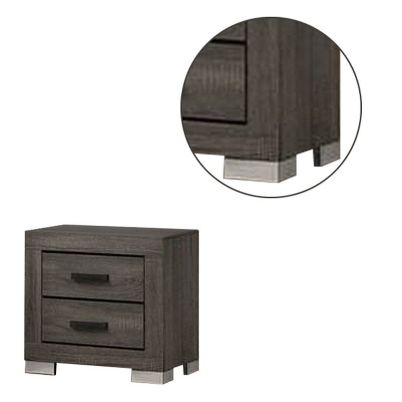Table de chevet en bois 22 po avec 2 tiroirs Semih, gris foncé