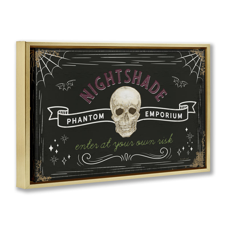 «Nightshade Emporium Sign Floater», art mural par Jennifer Pugh, H 17 po x l 25 po, Cadre flottant gris lustré