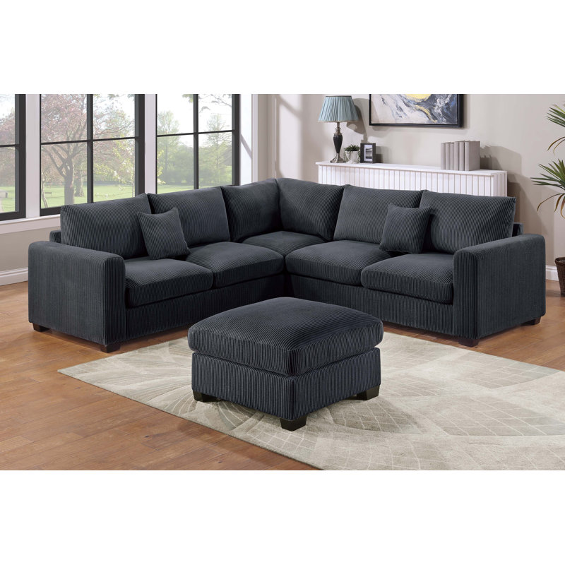 Ensemble modulaire 4 pièces Bobnice, Velours côtelé noir