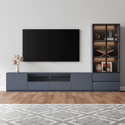 102.4'' Gray Entertainment Center For Tvs Up To 75", Modern Wooden Media Console Set Of 2 Includes Tv Stand With Storage And 3-tier Display Case With 2 Drawers For Living Room And Bedroom