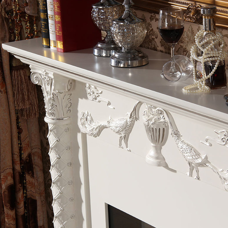White Solid + Manufactured Wood Freestanding Fireplace