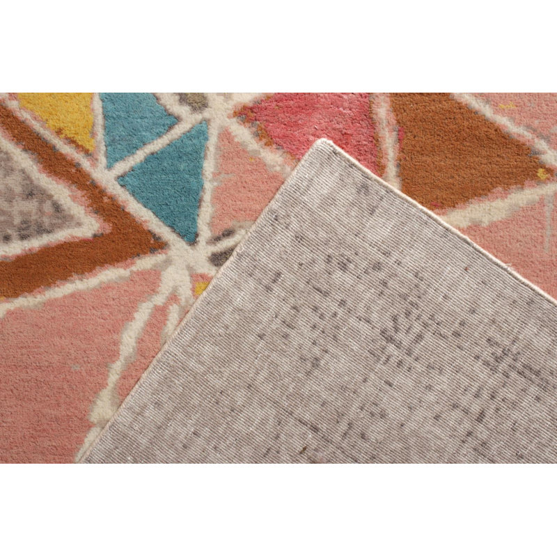 Mid Century Modern Hand Knotted Geometric Area Rug, Rectangle 10' x 14'