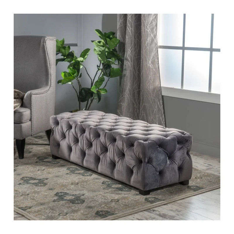 Banc en velours gris avec repose-pieds rectangulaire 50,75 po