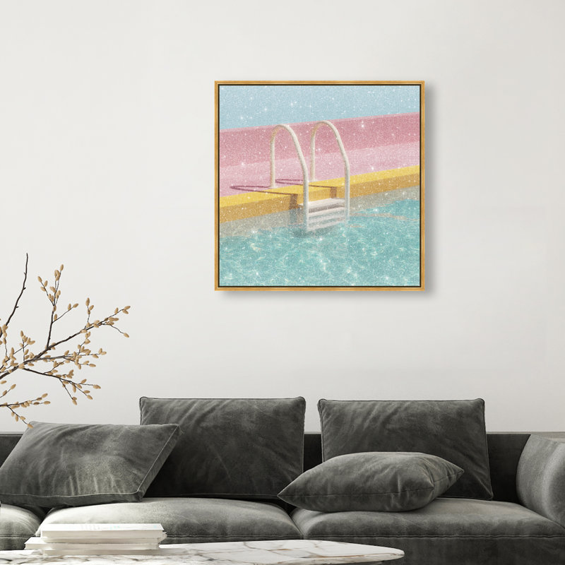 Poolside Symmetry I Print by Oliver Gal, 31"H x 31"W, Gold Floater Frame