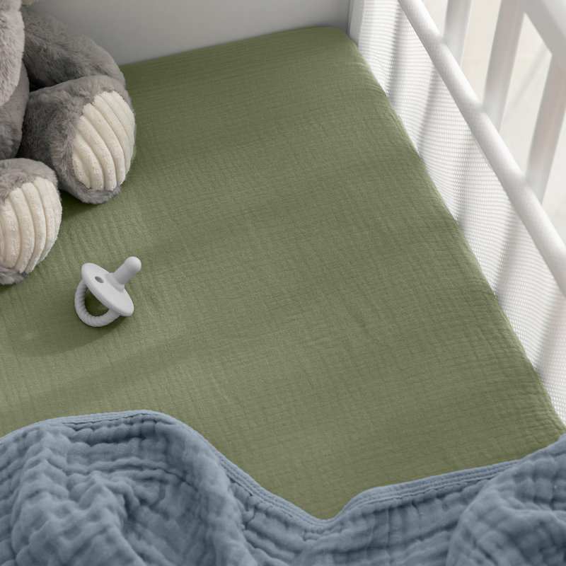 Sage Cotton Muslin Fitted Bassinet Sheet for Baby