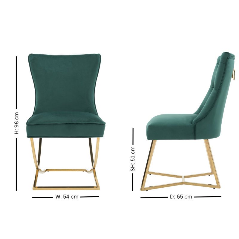 Ambra Modern Velvet Dining Chair With Gold Legs, Ring Handle & Tufted Back, Green