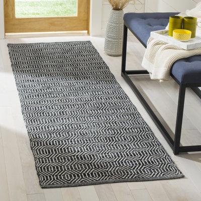 Tapis ivoire / gris foncé en coton tissé à plat à la main Dryden