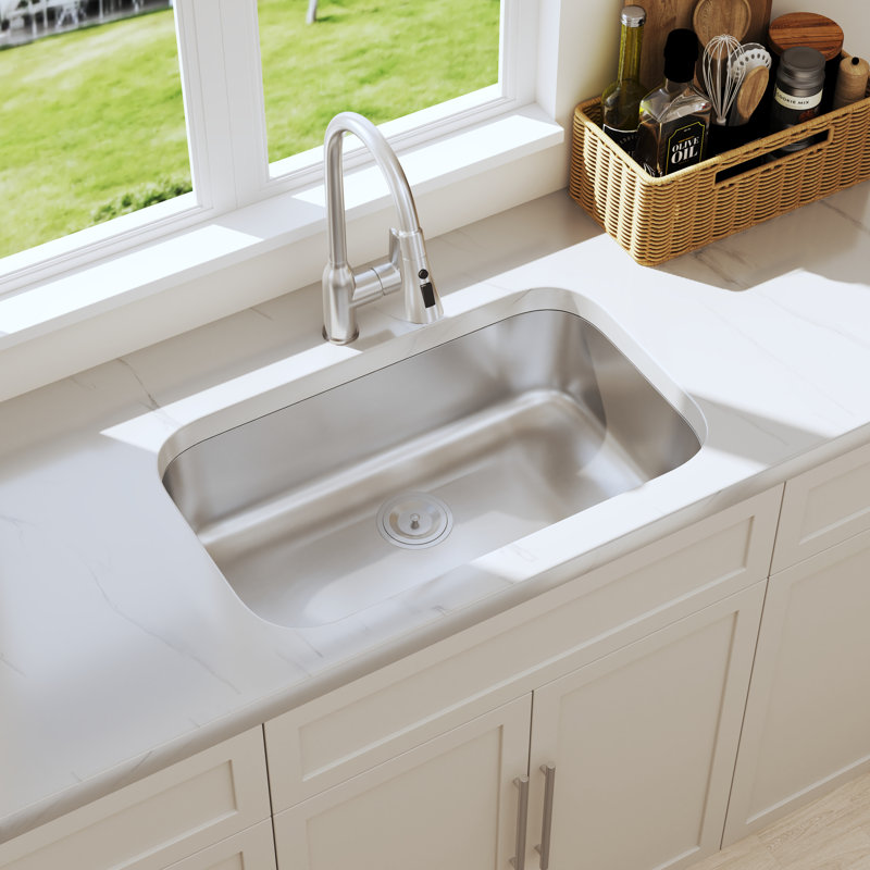 Blenzia 32 Inch Undermount Kitchen Sink 18 Gauge Stainless Steel Single Bowl Curved Shape Sinks With Strainer 32" X 18" X 9"