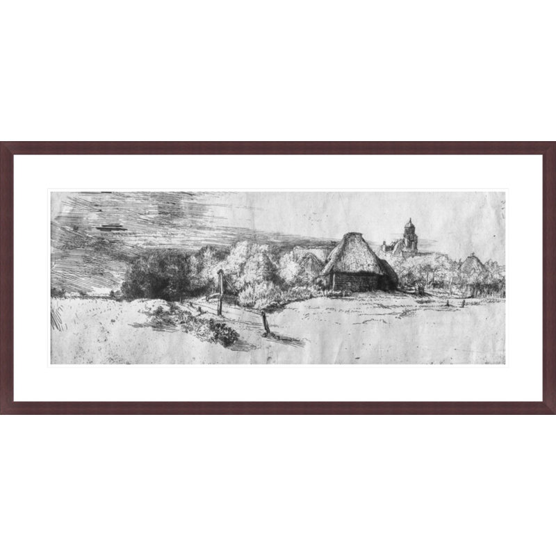 «Large Landscape with a Tower» par Rembrandt van Rijn - Reproduction giclée encadrée, H 20,39 po x l 41,5 po