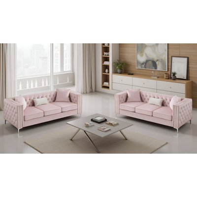 Lyon Velvet Pink Sofa Set Of 2