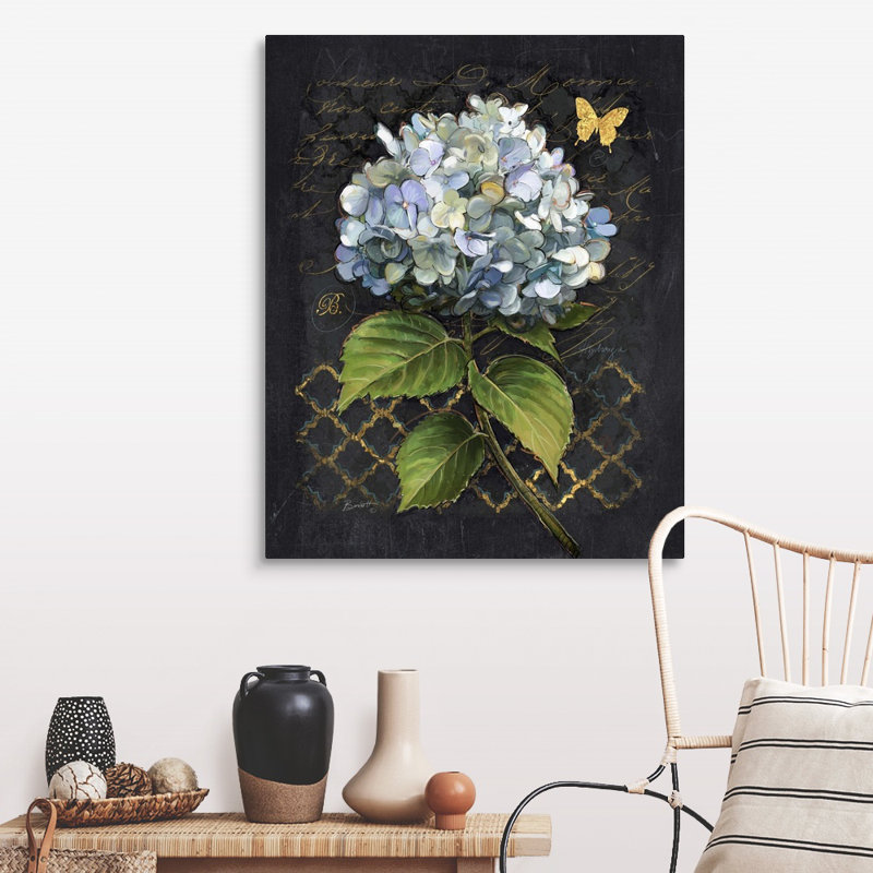 «Heirloom Hydrangea» sur toile noire, Toile tendue, H 40 po x l 32 po x P 1,25 po