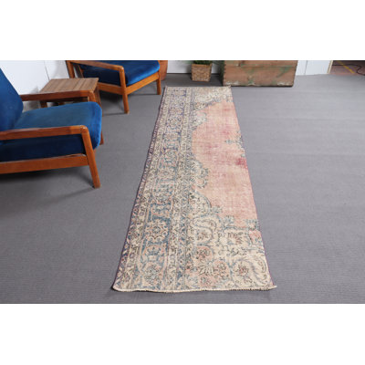 Turkish Anatolian Oushak Runner Rug in Vibrant Orange with Tribal Design for Stairs and Corridors
