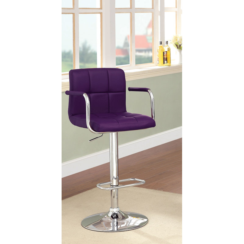 Aarvin Swivel Upholstered Adjustable Height Counter Stool with Metal Frame, Purple