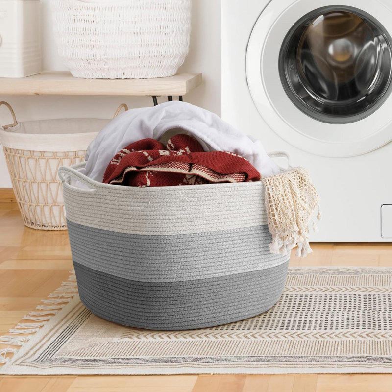 Laundry Basket with Handles, White/Dark Grey