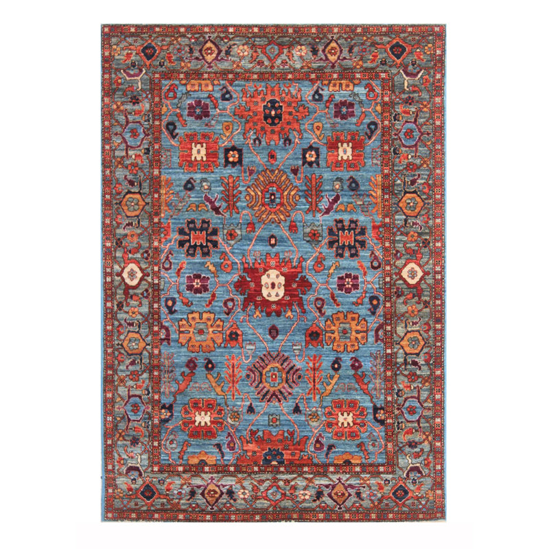 Tapis unique rouge, bleu et orange de 4 pi 2 po x 6 pi 1 po
