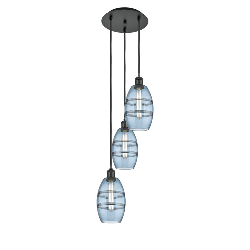 Dundrod 3 - Light Cluster Pendant, Princess Blue, 25.13" H x 12.38" W x 12.38" D, Matte Black