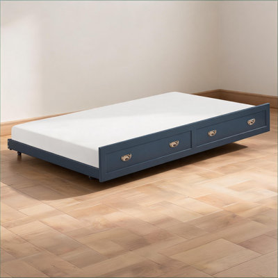 Lit gigogne simple en bois massif, bleu profond, roulettes à glissement en douceur pour un espace de couchage supplémentaire dans les chambres