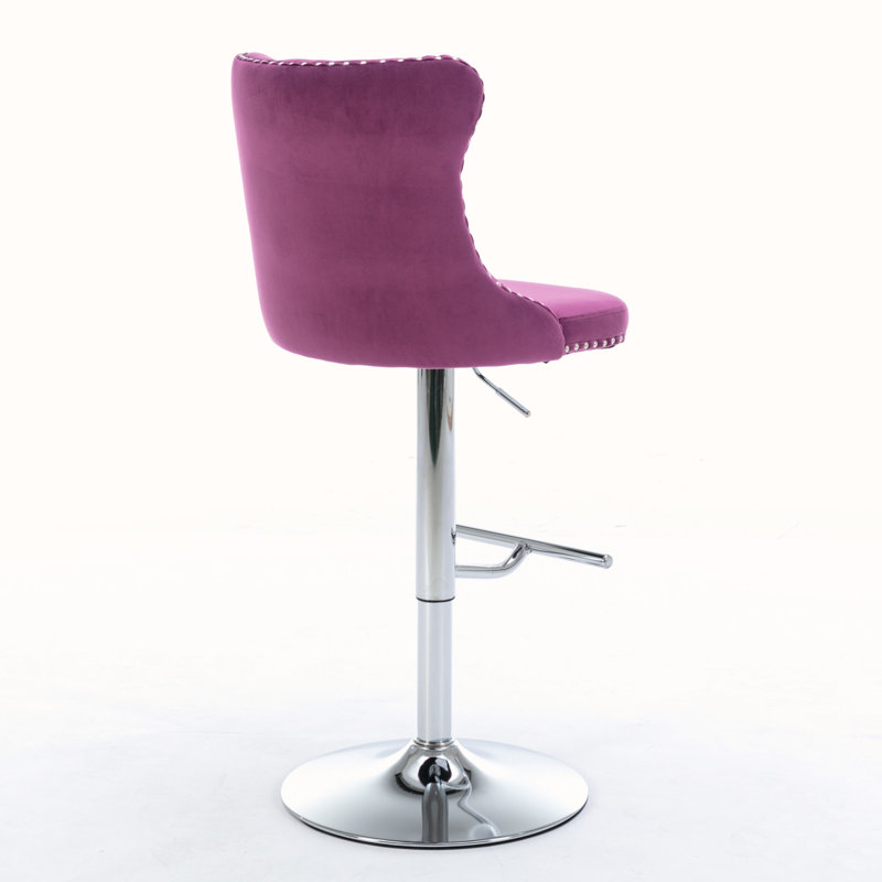 Kennasyn Swivel Upholstered Adjustable Height Counter Stool, Chrome/Purple