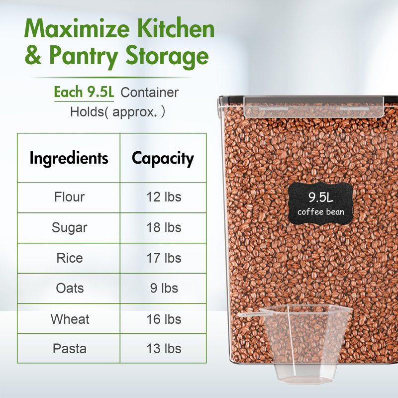 BAOKALER 9,5 L / 321 oz de rangement pour farine de céréales, 2 grands contenants de rangement pour aliments Garde-manger hermétiques pour farine, sucre